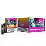 Pack de 10 cajas de cápsulas Vapeame Mango Passion Fruit, pods para vape sabor mango y fruta de la pasión con sistema 2x800 puffs (hasta 1600 caladas), presentadas en su caja original.