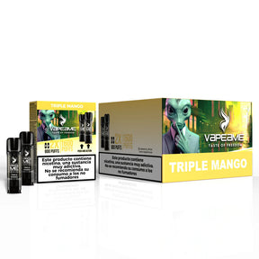 Pack of 10 boxes of capsules Vapeame Triple Mango, mango flavor vape pods with intense tropical mix, 2x800 puffs system (up to 1600 puffs), presented in its original box.