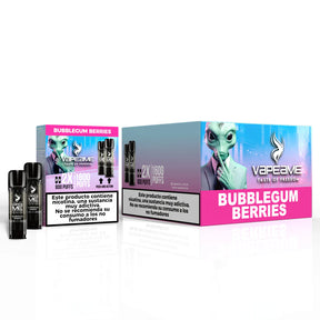 Confezione da 10 scatole di capsule Vapeame Bubblegum Berries, cialde da vaporizzare al gusto bubblegum con un mix di dolci frutti rossi, sistema 2x800 puff (fino a 1600 tiri), presentato nella sua scatola originale.