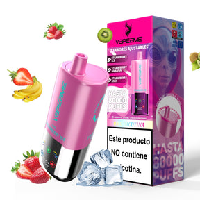 Sigaretta Elettronica Usa e Getta Senza nicotina Vapeame 3 in 1 rosa. 3 gusti regolabili: gelato alla fragola, banana alla fragola e kiwi alla fragola.