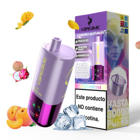 Sigaretta Elettronica Usa e Getta Senza nicotina Vapeame 3 in 1 viola. 3 gusti regolabili: ghiaccio alla pesca, frutto del drago, ghiaccio magico