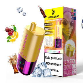 Vaper Desechable Sin Nicotina Vapeame 3 en 1 yellow. 3 sabores ajustables: cherry cola, watermelon kiwi, mango passion fruit.