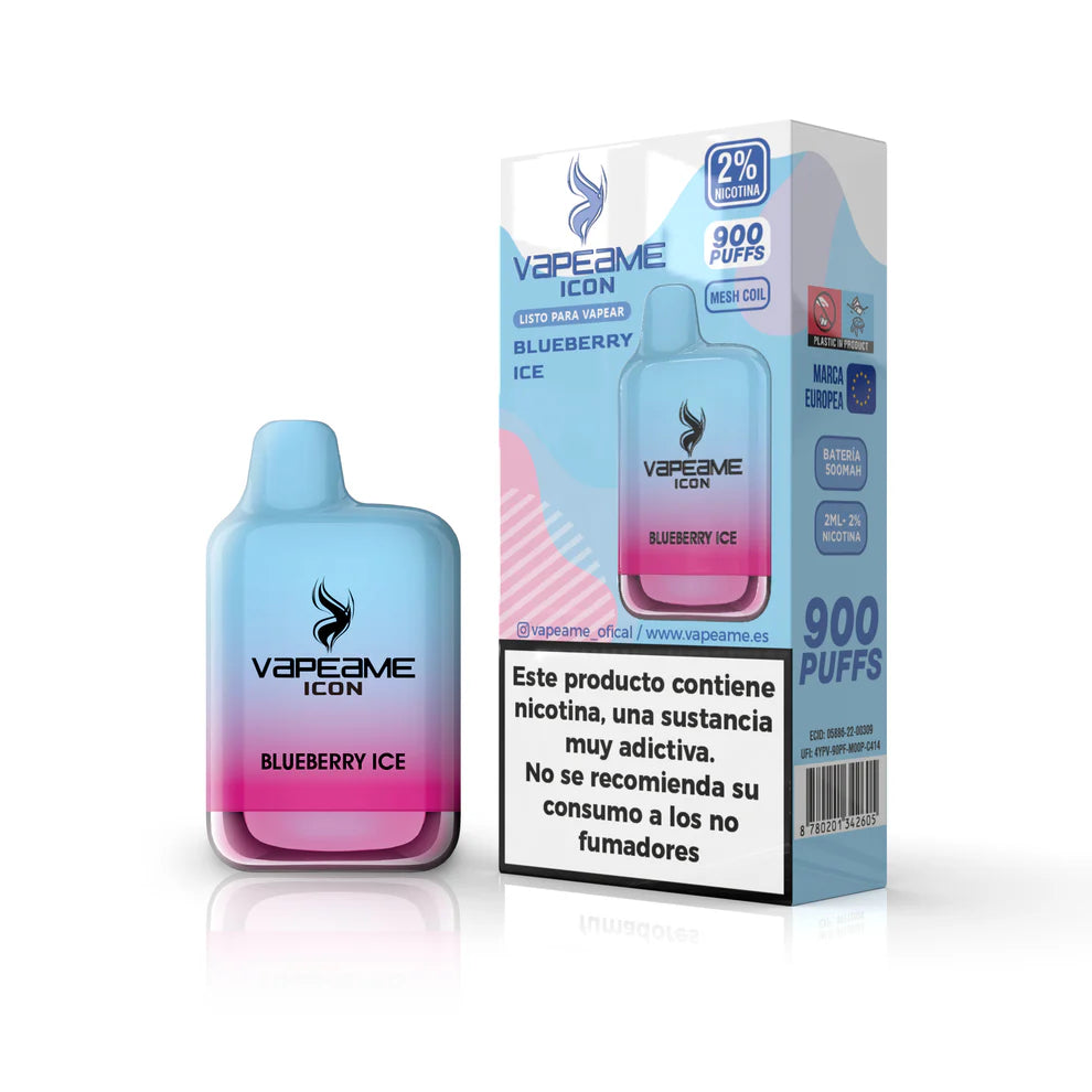 Disposable Vape Vapeame Icon Blueberry Ice flavor 20mg (2% nicotine) 900 puffs gradient blue with pink.