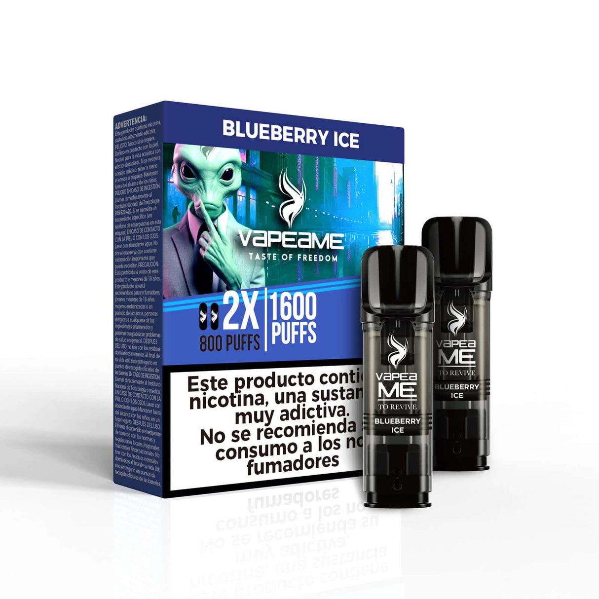 Vapeame To Revive Cápsulas Arándano Ice 20mg 1600 puffs (2x800) pack de 2 pods con caja azul.