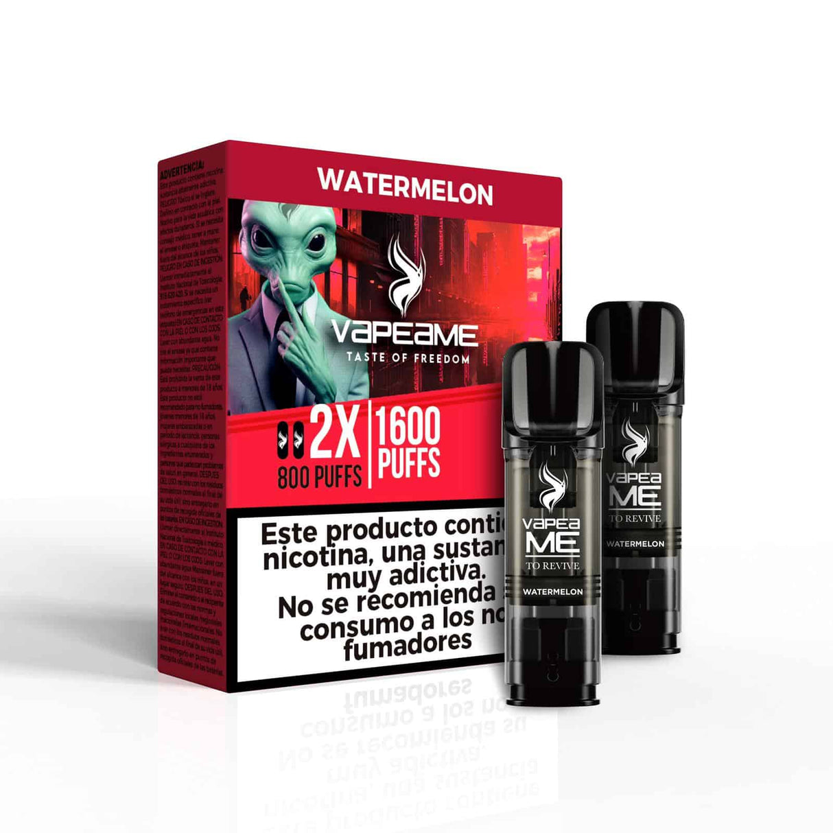 Vapeame To Revive Cápsulas sabor a sandia 20mg 1600 puffs (2x800) pack de 2 pods con caja roja.