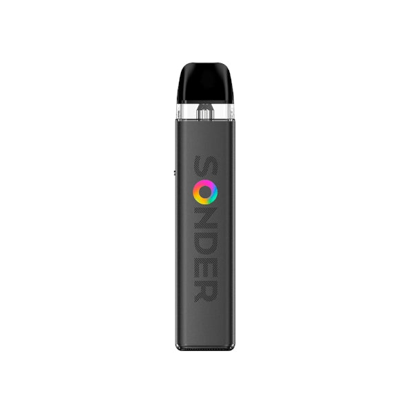 Sigaretta Elettronica Ricaricabile Geekvape Kit pod Sonder Q 2 in nero con design compatto a stick, logo frontale e cartuccia trasparente superiore con bocchino nero integrato.