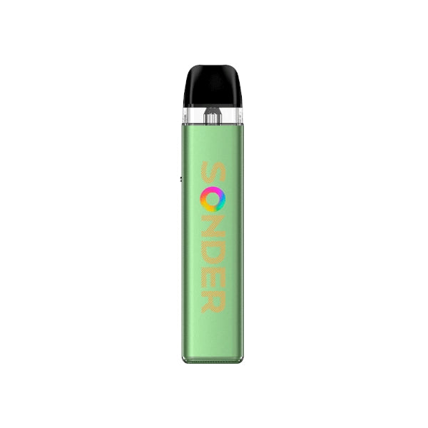 Sigaretta Elettronica Ricaricabile Geekvape Kit pod Sonder Q 2 in verde con design compatto a stick, logo frontale e cartuccia trasparente superiore con bocchino nero integrato.