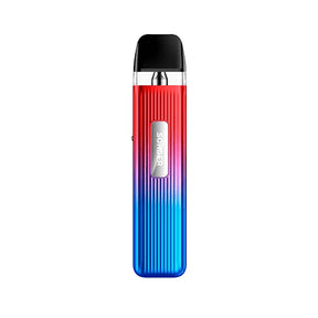 Vaper recargable Geekvape Sonder Q Pod Kit con diseño degradado en tonos rojo y azul, acabado texturizado, indicador frontal y cartucho transparente superior con boquilla negra integrada.