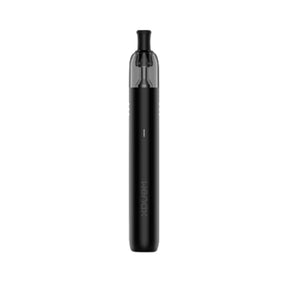 Vaper recargable Geekvape Wenax M1 Pod Kit en color negro con diseño compacto tipo stick, indicador LED frontal y cartucho transparente superior con boquilla negra integrada.