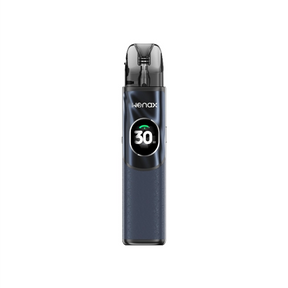 Sigaretta Elettronica Ricaricabile Geekvape Kit Pod Wenax Q2 in blu navy dal design compatto, schermo frontale circolare che mostra la potenza e cartuccia trasparente superiore con bocchino integrato.