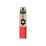 Sigaretta Elettronica Ricaricabile Geekvape Kit Pod Wenax Q2 in rosso dal design compatto, schermo frontale circolare che mostra la potenza e cartuccia trasparente superiore con bocchino integrato.
