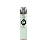 Sigaretta Elettronica Ricaricabile Geekvape Kit Pod Wenax Q2 in verde dal design compatto, schermo frontale circolare che mostra la potenza e cartuccia trasparente superiore con bocchino integrato.