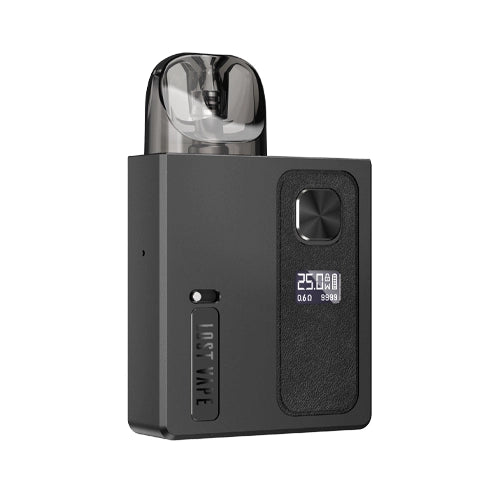 Sigaretta Elettronica Ricaricabile Lost Vape Kit Ursa Baby Pro Pod in nero, dal design compatto e rettangolare, bocchino trasparente nella parte superiore e display frontale digitale che mostra alimentazione e batteria.