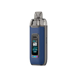 Vaper recargable Oxva VPrime Kit en color azul marino, pantalla digital frontal que muestra potencia y batería, y boquilla transparente en la parte superior.