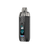 Vaper recargable Oxva VPrime Kit en color negro con acabado degradado, pantalla digital frontal que muestra potencia y batería, y boquilla transparente en la parte superior.