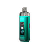 Vaper recargable Oxva VPrime Kit en color verde con acabado degradado, pantalla digital frontal que muestra potencia y batería, y boquilla transparente en la parte superior.