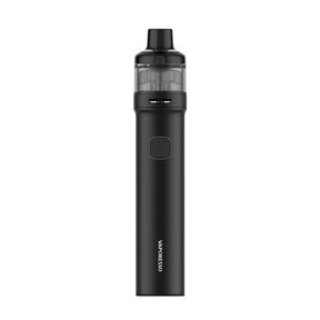 Sigaretta Elettronica Ricaricabile Vaporesso GTX GO80 in nero con design a tubo cilindrico, pulsante centrale, serbatoio superiore trasparente e bocchino nero integrato.
