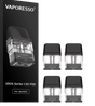 Pack de 4 cartuchos recargables Vaporesso Xros 1.2 ohm con depósito transparente y boquilla negra, presentados junto a su caja original Vaporesso Xros Series.