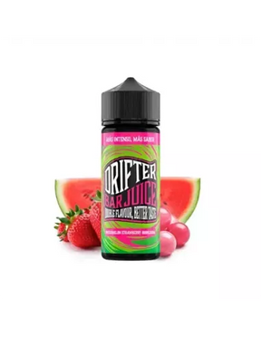 Aroma Drifter Bar Juice Watermelon Strawberry Bubblegum 24 ml en formato longfill, botella con etiqueta verde junto a sandía, fresas y chicles que representan su sabor.