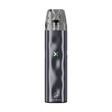 Vaper recargable Elfbar ELFX en color gris con diseño compacto tipo stick, indicador LED frontal, cartucho transparente superior y boquilla integrada.
