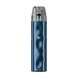 Vaper recargable Elfbar ELFX en color azul con diseño compacto tipo stick, indicador LED frontal, cartucho transparente superior y boquilla integrada.