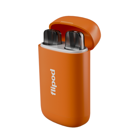 estuche flipod de color naranja, para guardar las cápsulas y pods de vaper.