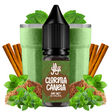 Líquido para vapeo La Yaya Salts Clorofila Canela 10ml con sales de nicotina, botella con diseño en tonos verdes y marrones, acompañado de hojas verdes y canela que representan su sabor.