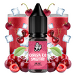 Líquido para vapeo La Yaya Salts Cereza Ice Smoothie 10ml con sales de nicotina, botella con diseño en tonos rojos, acompañado de cerezas y cubitos de hielo que representan su sabor tipo smoothie.